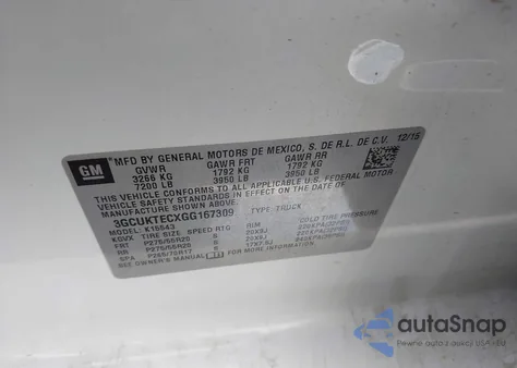 2016 Chevrolet Silverado 1500 High Country from USA, damaged, VIN 3GCUKTECXGG167309